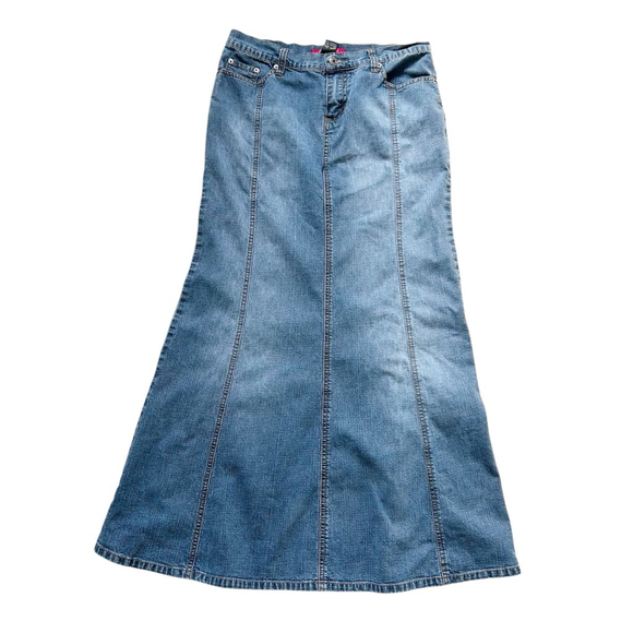 Retro Y2K Gasoline Denim Flared Maxi Skirt Distressed 90’s Vintage - Picture 3 of 11